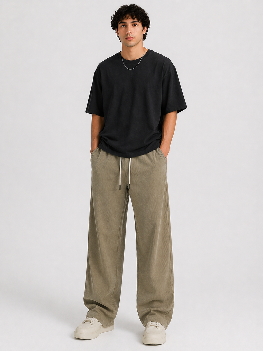 Khaki Corduroy  Oversized Jogger