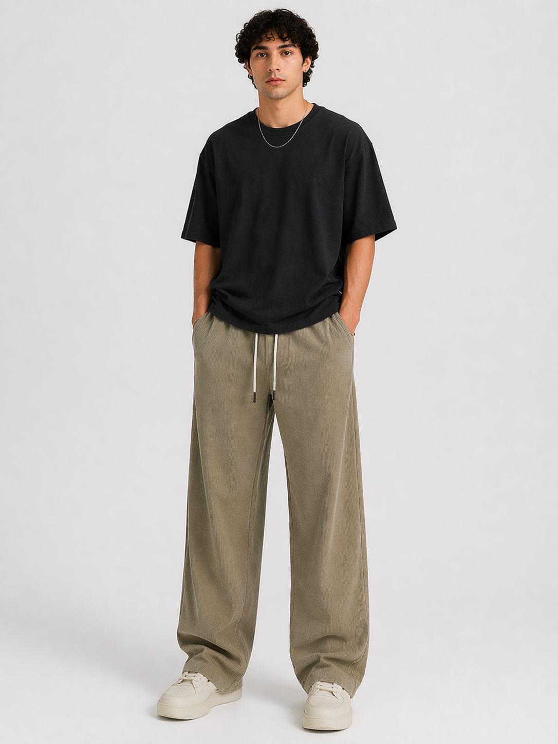 Khaki Corduroy  Oversized Jogger