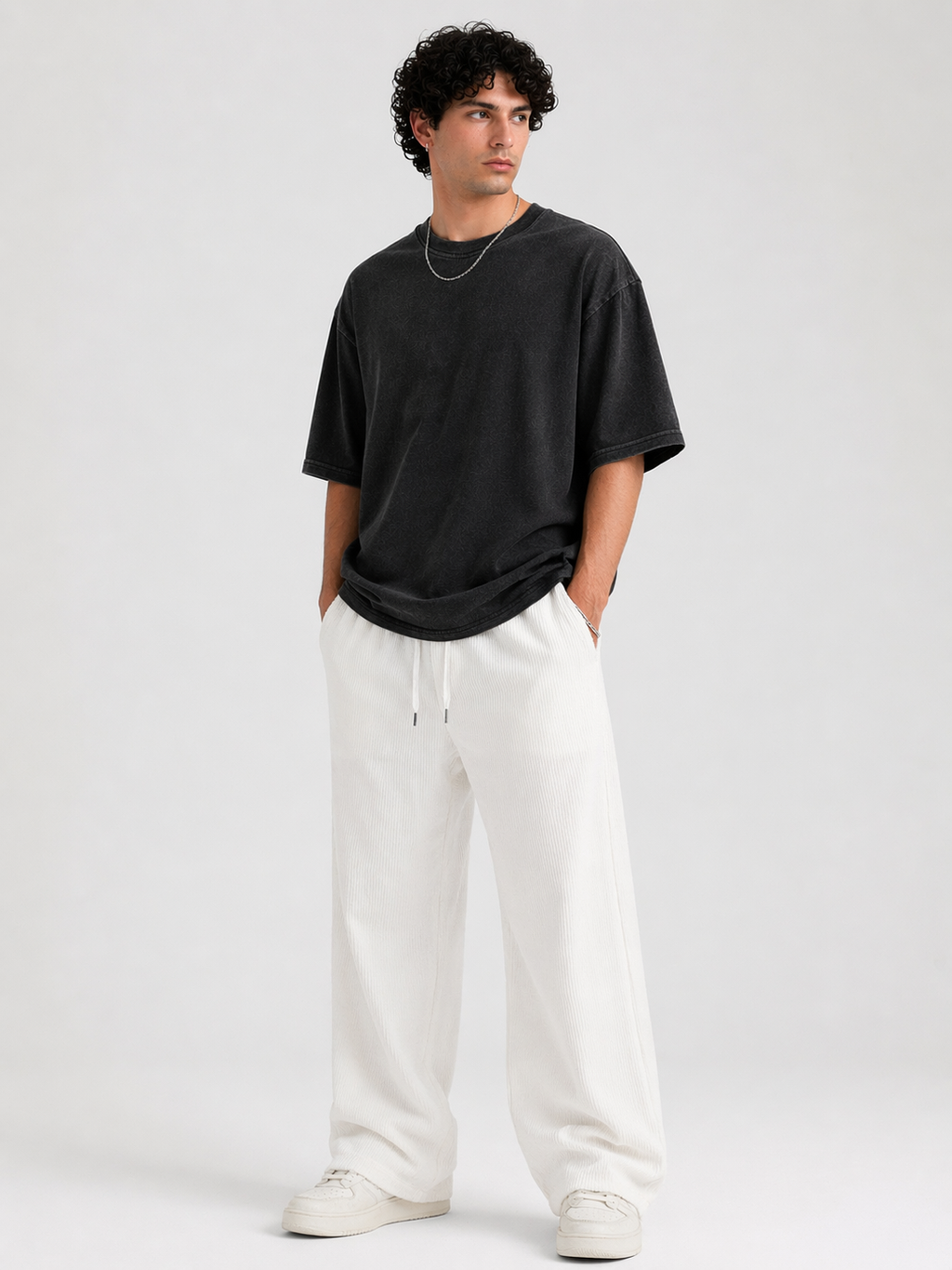 White Corduroy Oversized Jogger