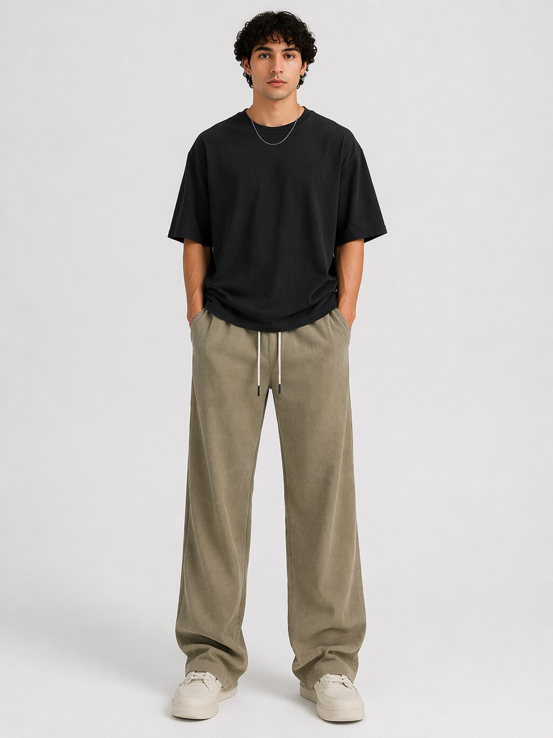 Khaki Corduroy  Oversized Jogger
